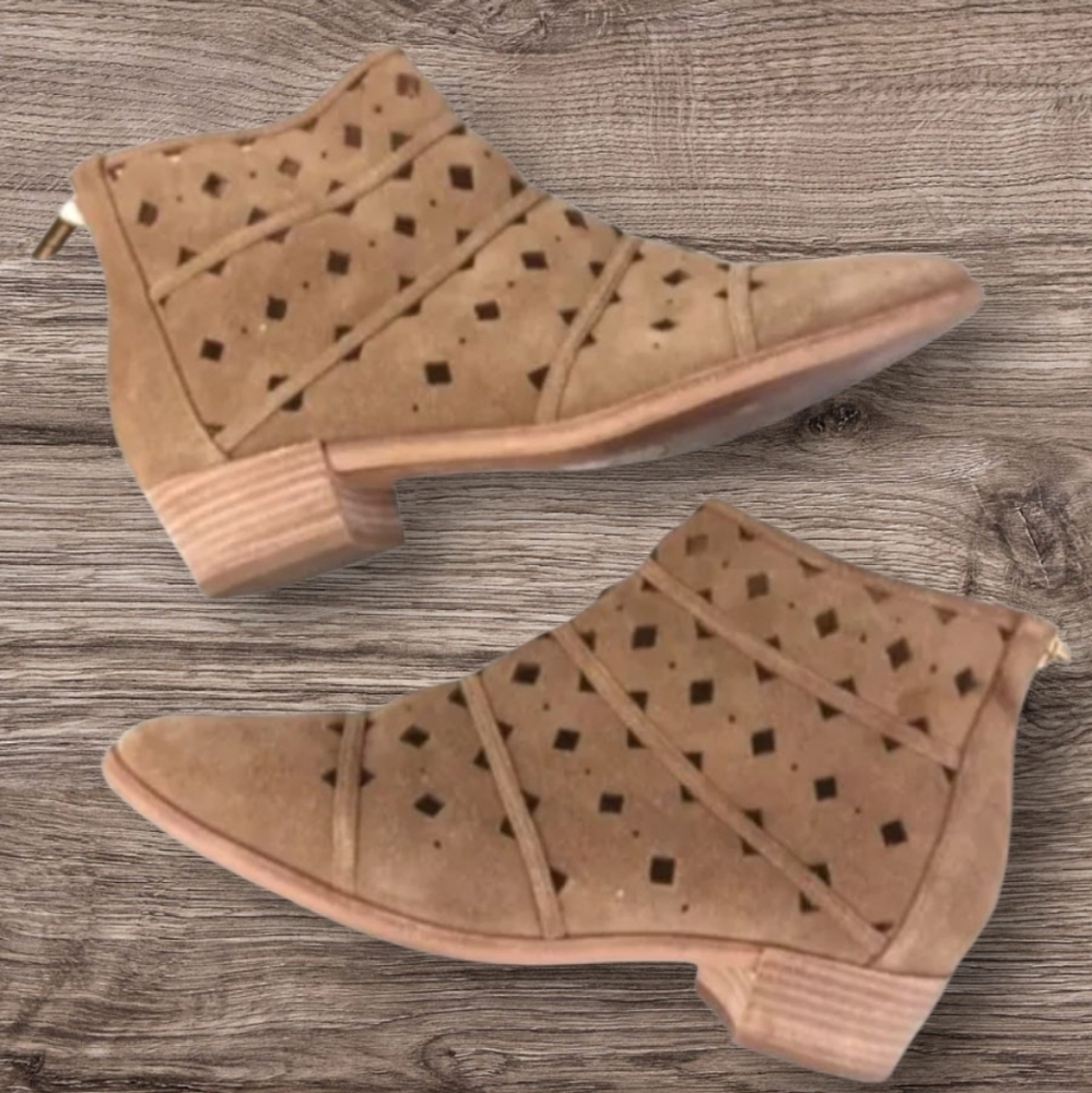 MICHAEL Michael Kors Tan Suede Laser-Cut Ankle Boots